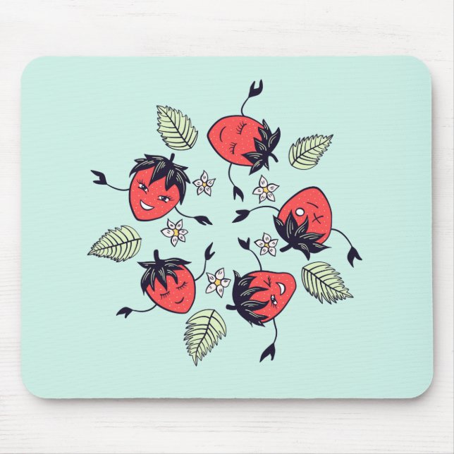 Cute Strawberry Kawaii Fruit Mouse Pad (Front)
