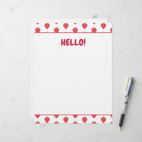 Cute Strawberry Kawaii Lover Aesthetic Pattern Letterhead