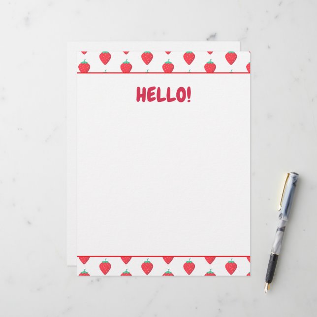 Cute Strawberry Kawaii Lover Aesthetic Pattern Letterhead (Front/Back In Situ)