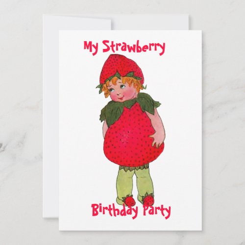 Cute Strawberry Kid Birthday Party Invitation