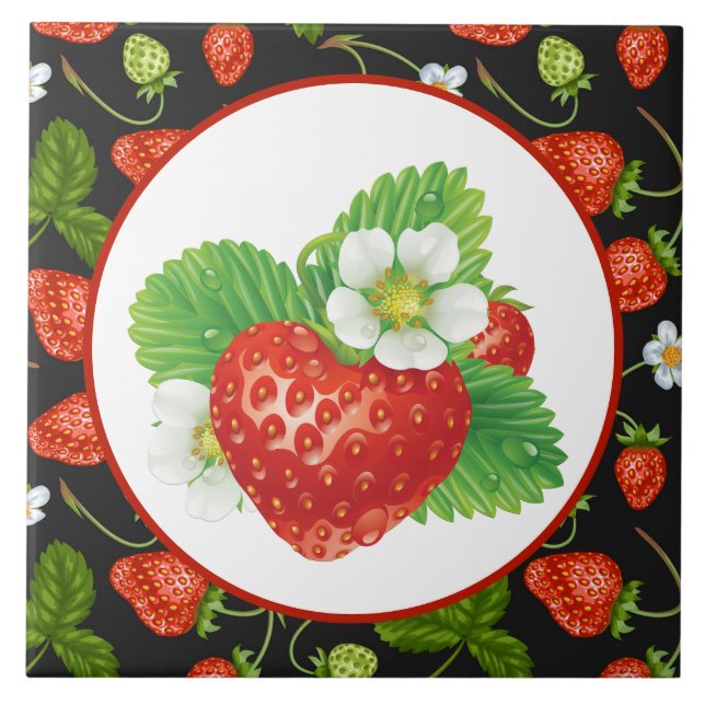 cute strawberry kitchen decor ceramic tile (Front)