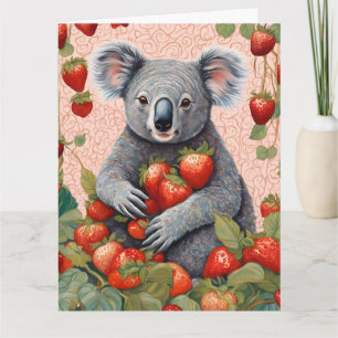 Cute Strawberry Koala Bear Birthday Card