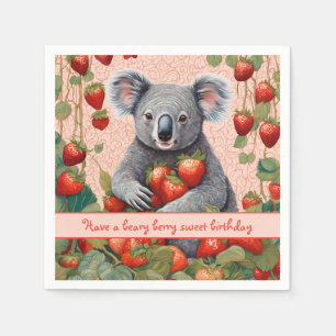 Cute Strawberry Koala Bear Birthday Card Napkins