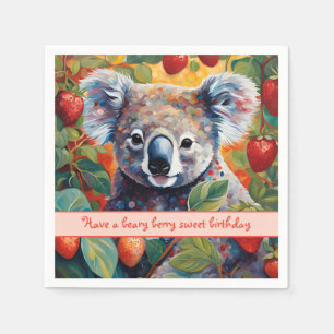 Cute Strawberry Koala Bear Birthday Card Napkins