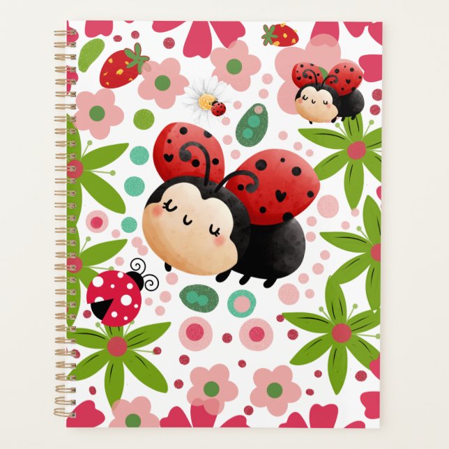 Cute Strawberry Ladybug Notebook  (Front)