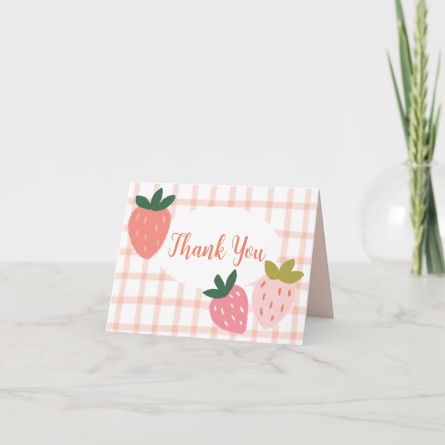 Cute Strawberry Letterpress Thank You Card (Front)