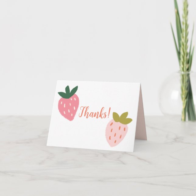 Cute Strawberry Letterpress Thank You Card (Front)