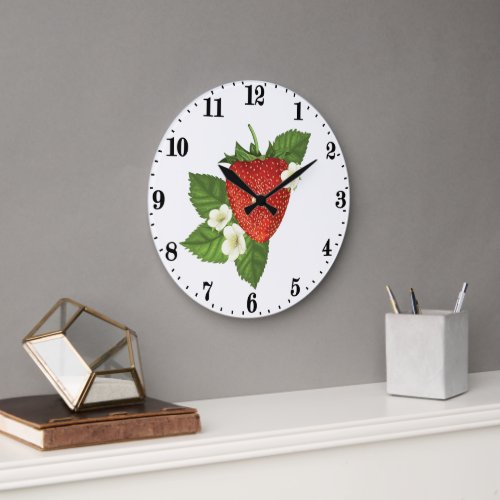 Cute strawberry lovers kitchen decor large clock