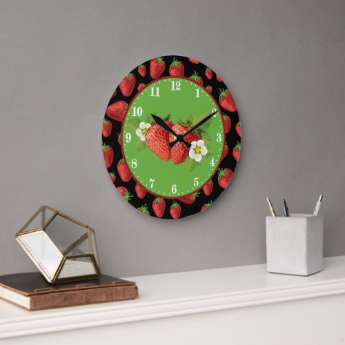 Cute strawberry lovers kitchen decor large clock