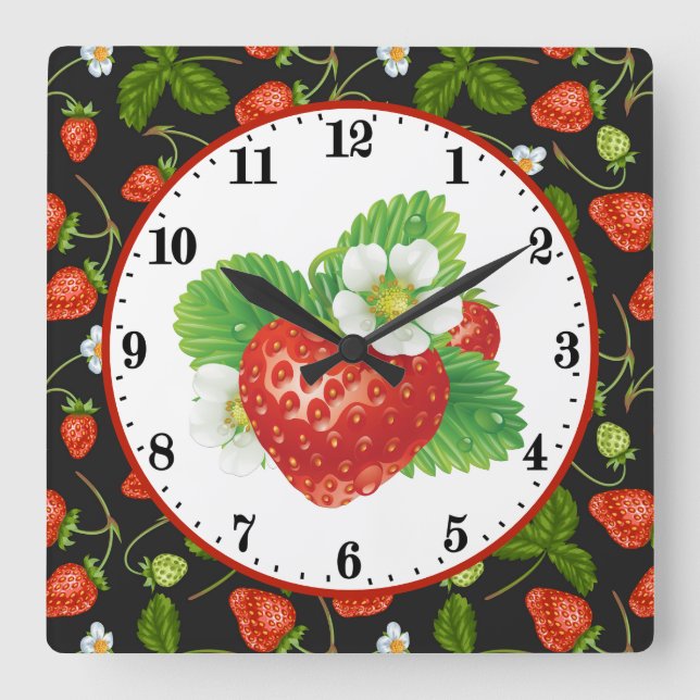 cute strawberry lovers kitchen square wall clock (Front)