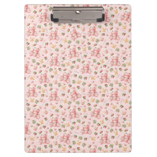 Cute Strawberry Macaron Teddy Bear and Berries Clipboard
