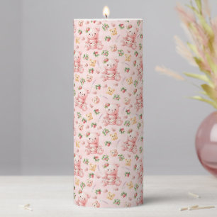 Cute Strawberry Macaron Teddy Bear and Berries Pillar Candle