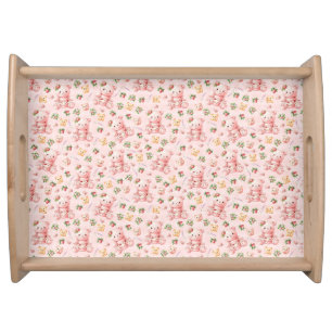 Cute Strawberry Macaron Teddy Bear and Berries Serving Tray
