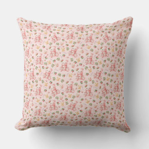 Cute Strawberry Macaron Teddy Bear and Berries Throw Pillow