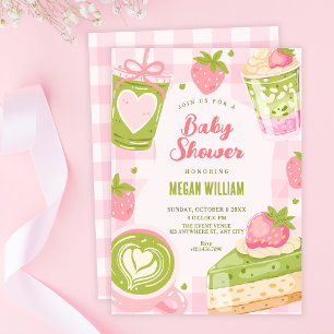 Cute strawberry matcha sweet baby shower invitation