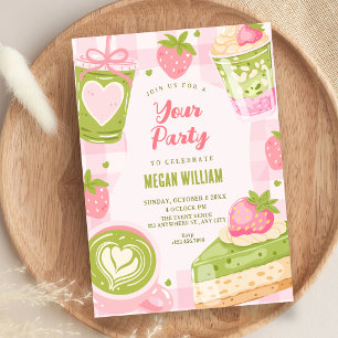 Cute strawberry matcha sweet  invitation