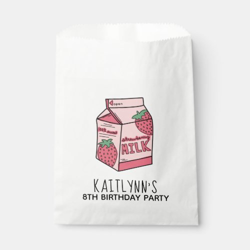 Cute Strawberry Milk Birthday Party Favor Bag