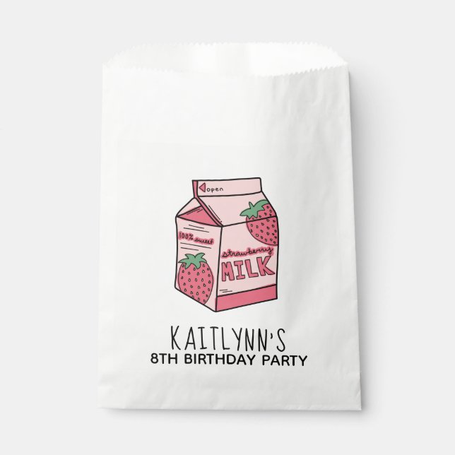 Cute Strawberry Milk Birthday Party Favor Bag (Front)