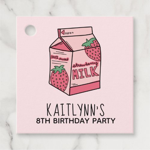 Cute Strawberry Milk Birthday Party Favor Tags