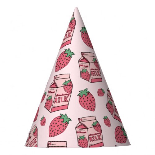 Cute Strawberry Milk Birthday Party Hat