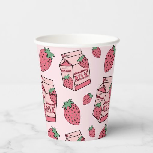 Cute Strawberry Milk Birthday Party Paper Cups | Zazzle