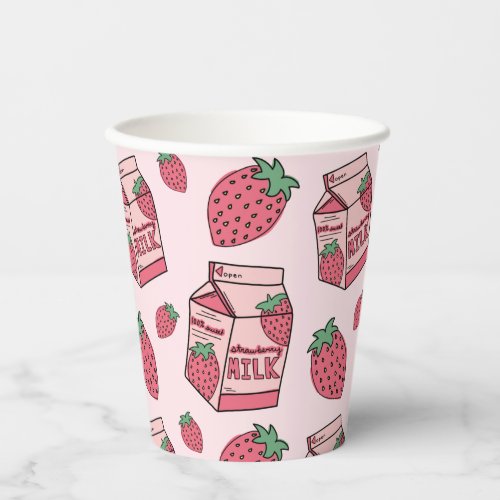Cute Strawberry Milk Birthday Party Paper Cups