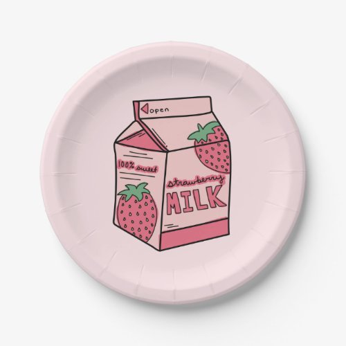 Cute Strawberry Milk Birthday Party Paper Plates