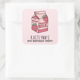 Cute Strawberry Milk Birthday Party Square Sticker