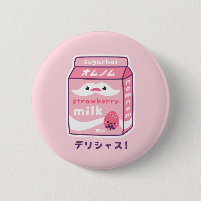Cute Strawberry Milk Button (Front)