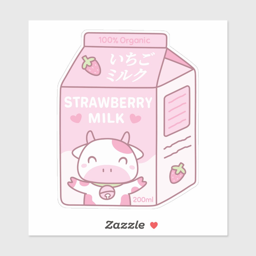 Cute Strawberry Milk Carton Box Sticker Zazzle