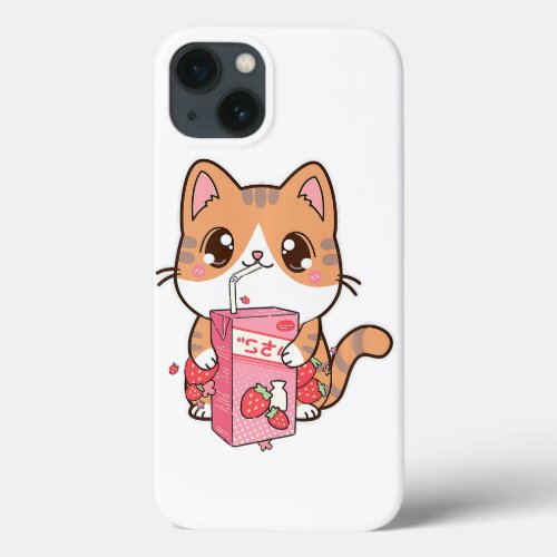 Cute Strawberry Milk Cat Kawaii Neko Pet Lover iPhone 13 Case