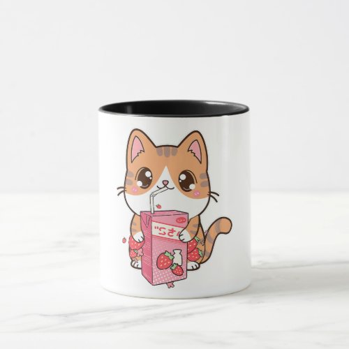 Cute Strawberry Milk Cat Kawaii Neko Pet Lover Mug