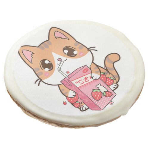 Cute Strawberry Milk Cat Kawaii Neko Pet Lover Sugar Cookie