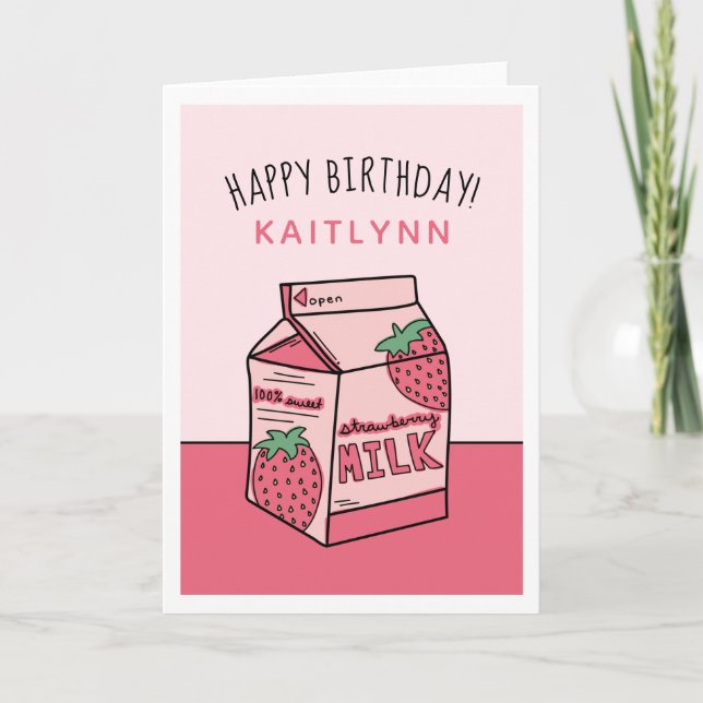 Cute Strawberry Milk Happy Birthday Card (Front)