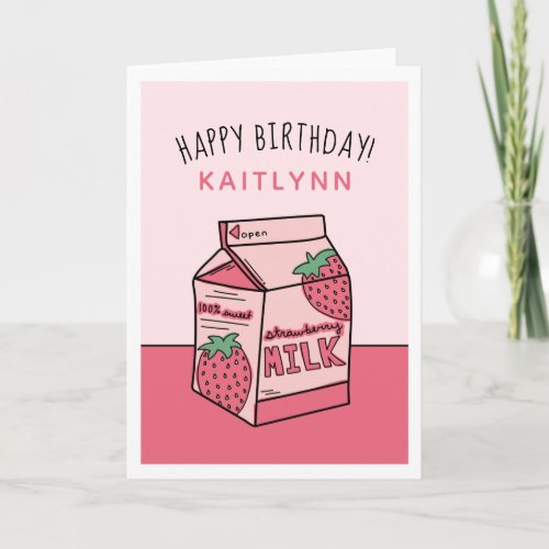 Cute Strawberry Milk Happy Birthday Card