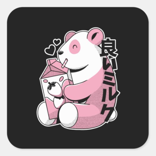 Cute Strawberry Milkshake Kawaii Panda Square Sticker