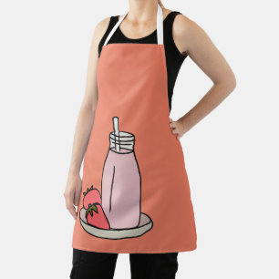 Cute strawberry milkshake pink and white apron