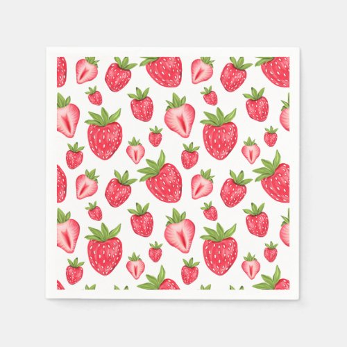 Cute Strawberry Pattern Birthday Napkins