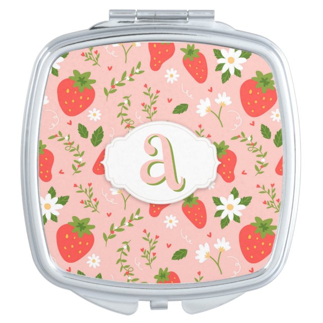 Cute Strawberry Pattern Compact Mirror (Front)