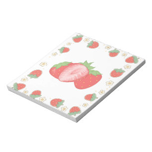 Cute Strawberry Pattern Esthetic Notepad