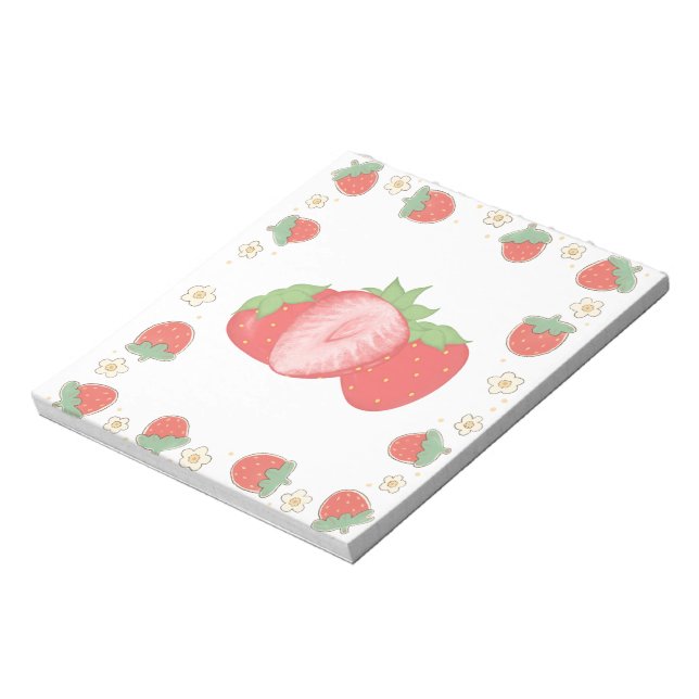 Cute Strawberry Pattern Esthetic Notepad (Rotated)