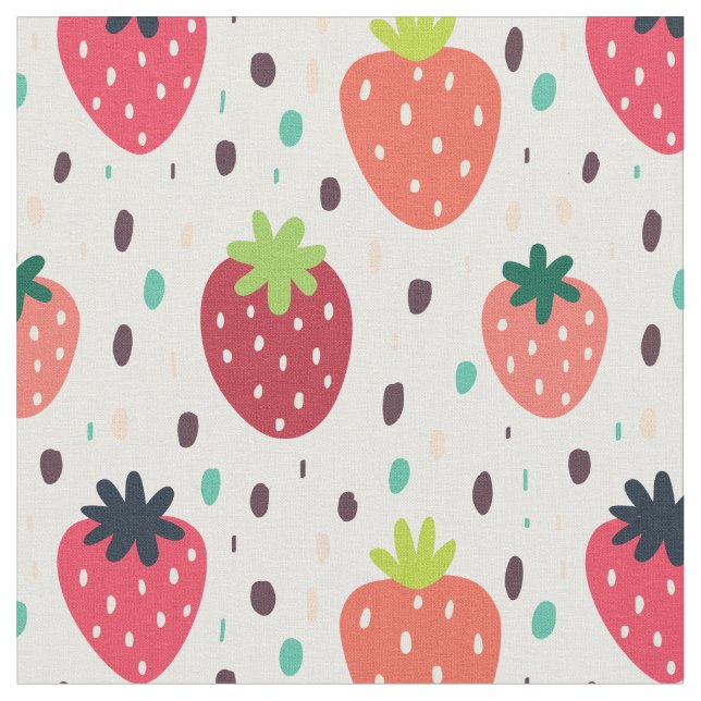 Cute Strawberry Pattern Fabric (Close Up)