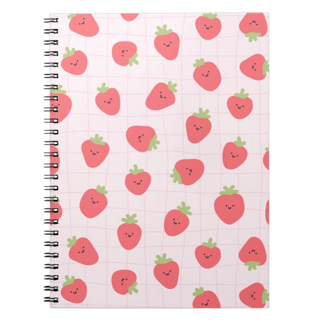 Cute Strawberry Pattern – Kawaii Strawberry Notebook (Front)