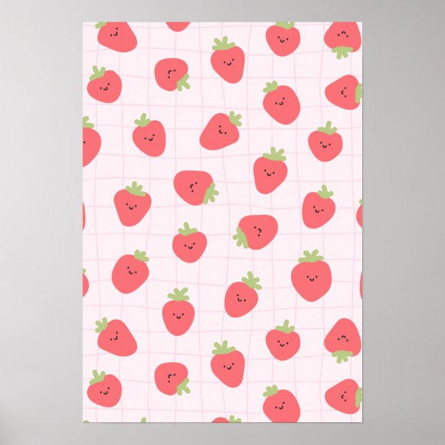 Cute Strawberry Pattern – Kawaii Strawberry Poster (Front)