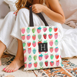 Cute Strawberry Pattern Monogram Summer Market Tote Bag