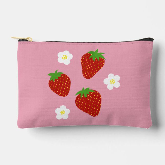 Cute Strawberry Pattern on Pink Background Accessory Pouch (Front)