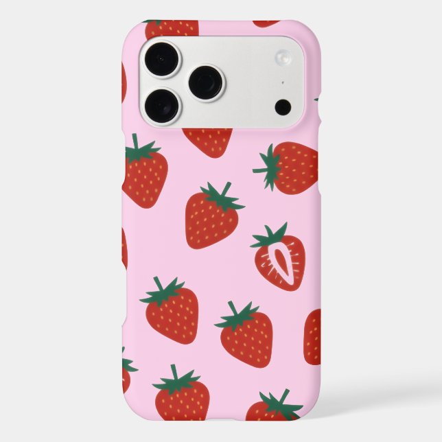 Cute Strawberry Pattern on Pink Background iPhone Case (Back)