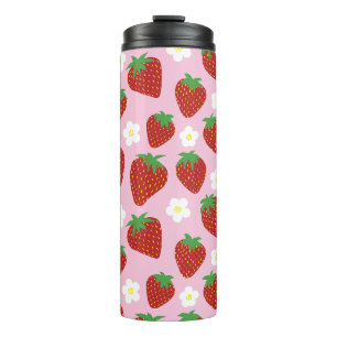 Cute Strawberry Pattern on Pink Background Thermal Tumbler