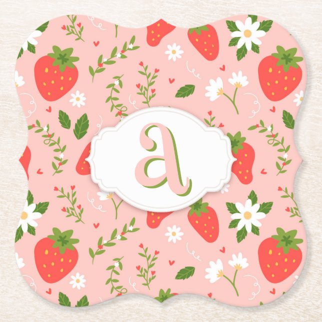 Cute Strawberry Pattern Paper Coaster (Front)
