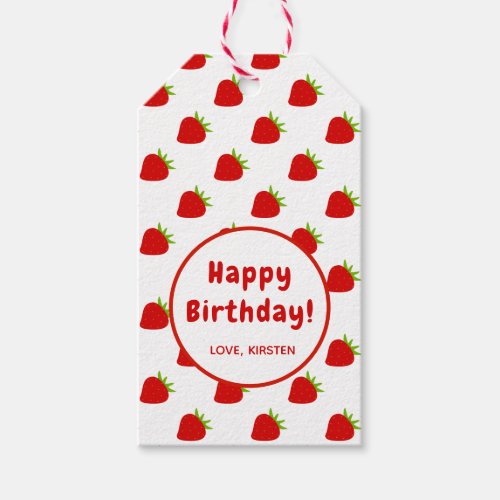 Cute Strawberry Pattern Personalized Birthday Gift Tags